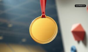 Desak Made Rita Raih Emas Speed Putri Asian Games 2026, Target Empat Emas Indonesia Tercapai Ilustrasi AI medali emas tergantung di dinding panjat