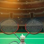 Putra Wonosari Klaten Leo Rolly Carnando Raih Emas Ganda Putra Asian Games 2026 Bersama Daniel Marthin Ilustrasi AI raket dan kok bulu tangkis di lapangan pertandingan