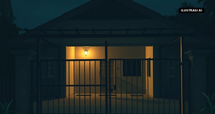 Motor Dinas Kades Jelobo Wonosari Klaten Digondol Maling Dini Hari, Aksi Pelaku Terekam CCTV Ilustrasi AI pagar rumah dan garasi pada malam hari