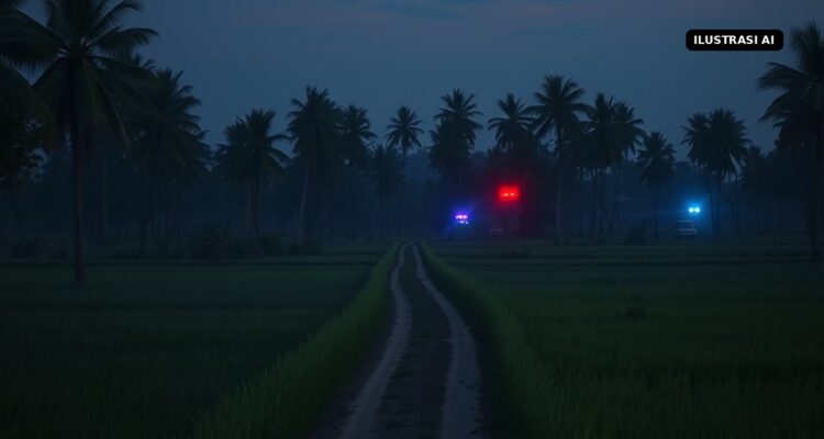 Curi Motor di Sawah Polanharjo Klaten, Pasutri Asal Boyolali Ditangkap Kurang dari 24 Jam, Diduga Sudah 5 Kali Beraksi Ilustrasi AI jalan setapak di area persawahan saat senja