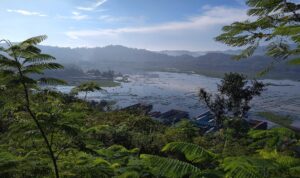 Pemandangan Rowo Jombor di Bayat, Klaten, dilihat dari ketinggian