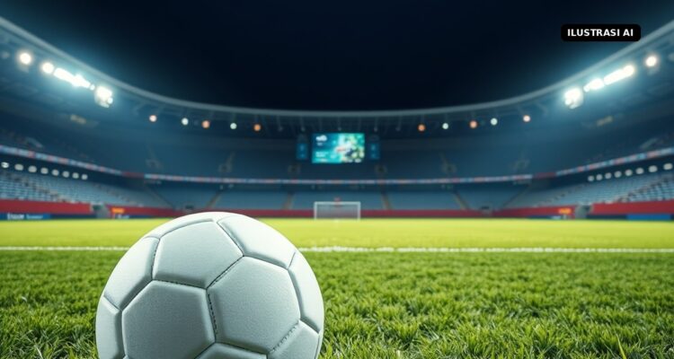 Main dengan 10 Pemain, Timnas Indonesia Tahan Malaysia 0-0 di FIFA ASEAN Cup 2026, Thom Haye Kartu Merah Ilustrasi AI bola di rumput stadion saat malam