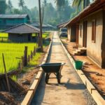 Desa Trucuk Jadi Lokasi TMMD Reguler ke-130, Sasar Betonisasi Jalan hingga Perbaikan RTLH Ilustrasi jalan desa yang disiapkan untuk dicor beton di antara sawah dan rumah warga