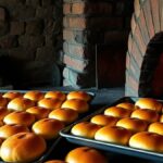 Ilustrasi AI roti tradisional di dekat oven batu bata