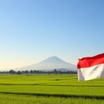 Cuaca Klaten Kamis 1 Oktober 2026: Cerah Sepanjang Hari, Siang 36 Derajat; Merapi Masih Siaga Ilustrasi AI sawah, gunung, dan bendera Merah Putih di pagi cerah