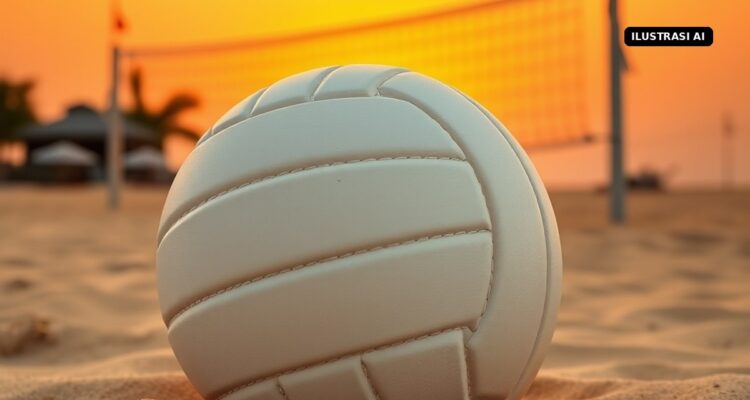Bintang Cedera di Final, Bintang/Sofyan Raih Perak Voli Pantai Asian Games 2026 usai Kalah dari Qatar Ilustrasi AI bola voli di atas pasir pantai saat senja