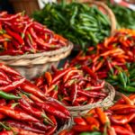 Inflasi September 2026 Capai 3,28 Persen, Cabai Rawit, Ayam dan BBM Nonsubsidi Jadi Pemicu Ilustrasi AI tumpukan cabai merah di keranjang bambu di pasar tradisional